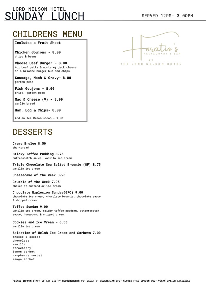 Sunday Lunch Menu Part One